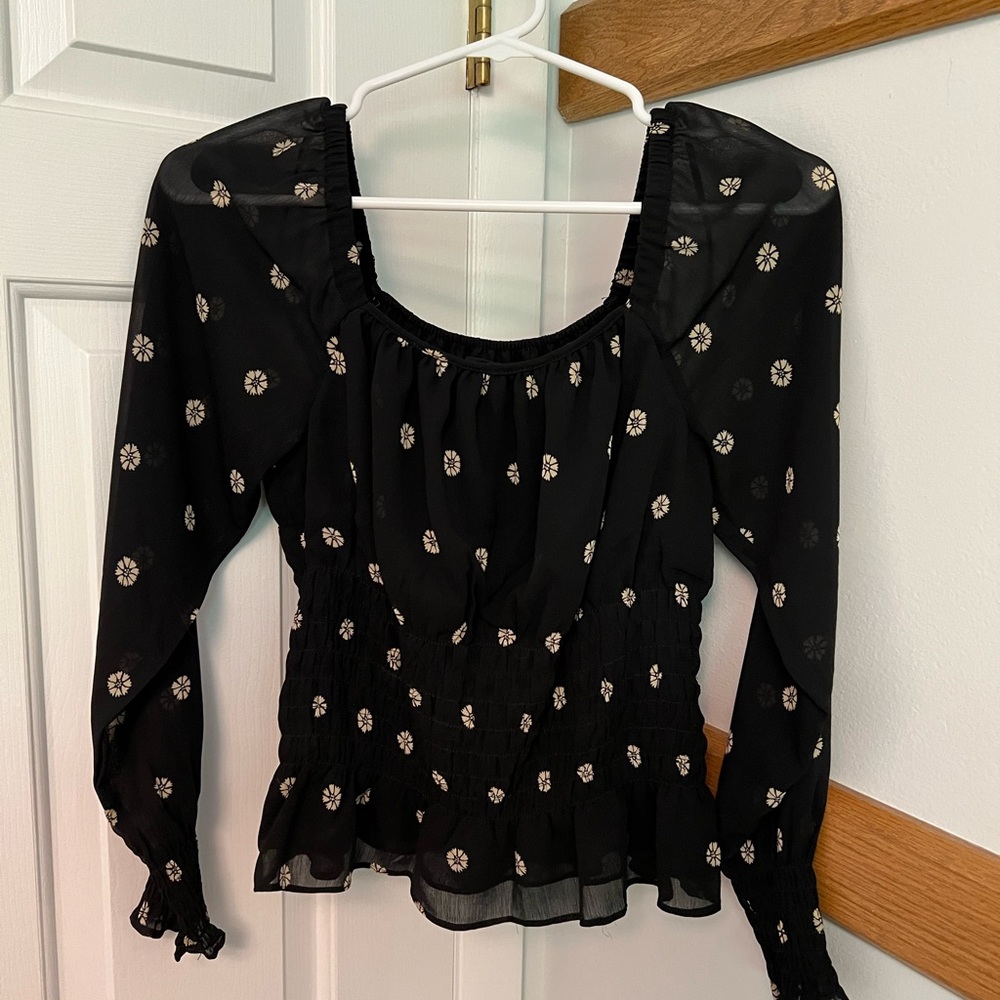 Small Madewell cropped & ruched sheer long sleeve top